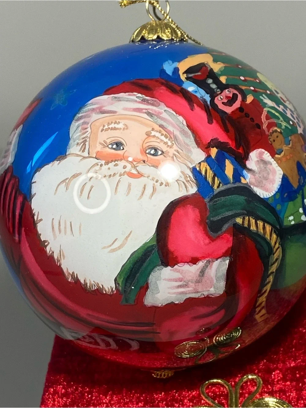 Pier 1 Li Bien Hand-Painted Blue Santa Christmas Ornament 2003